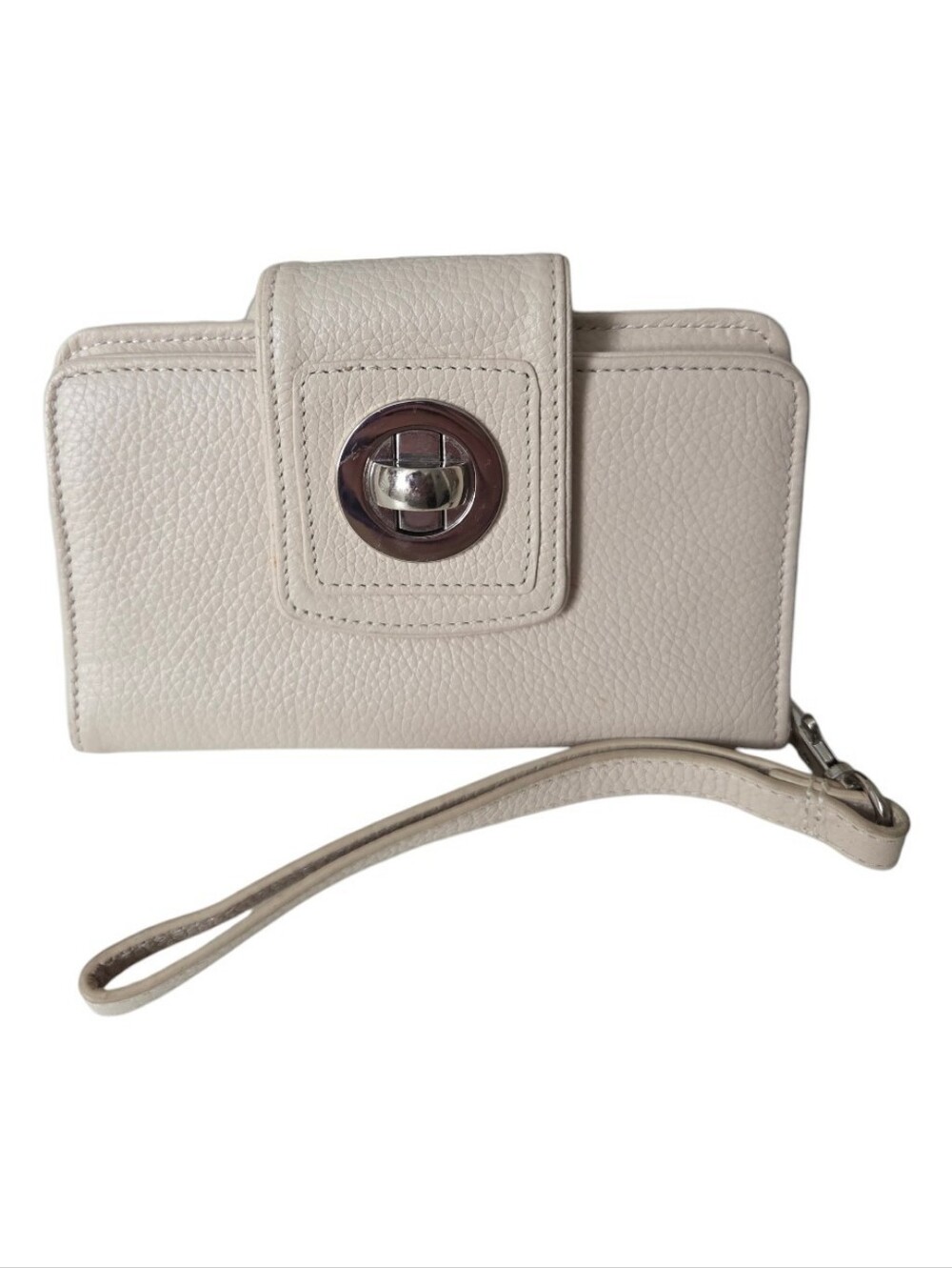 Grace Adele Cream Pebble Leather Wallet Wristlet Detachable Strap  Compact
